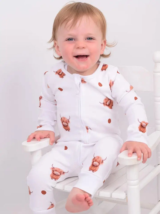 Highland Cow Print Organic Cotton Sleepsuit