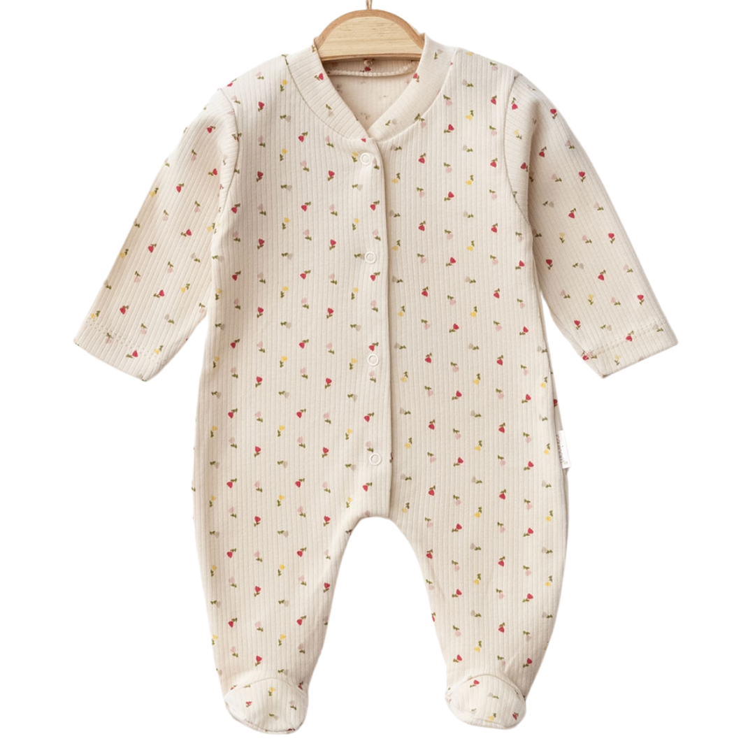 Tulips Design Organic Cotton Ribbed Sleepsuit