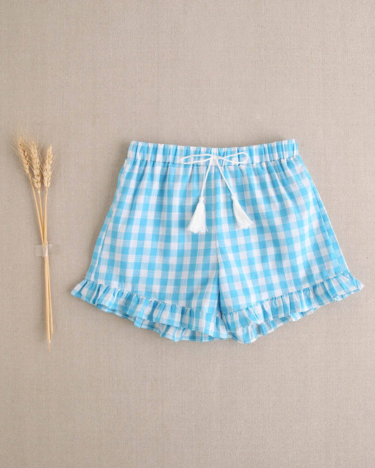 Turquoise Gingham Check Shorts