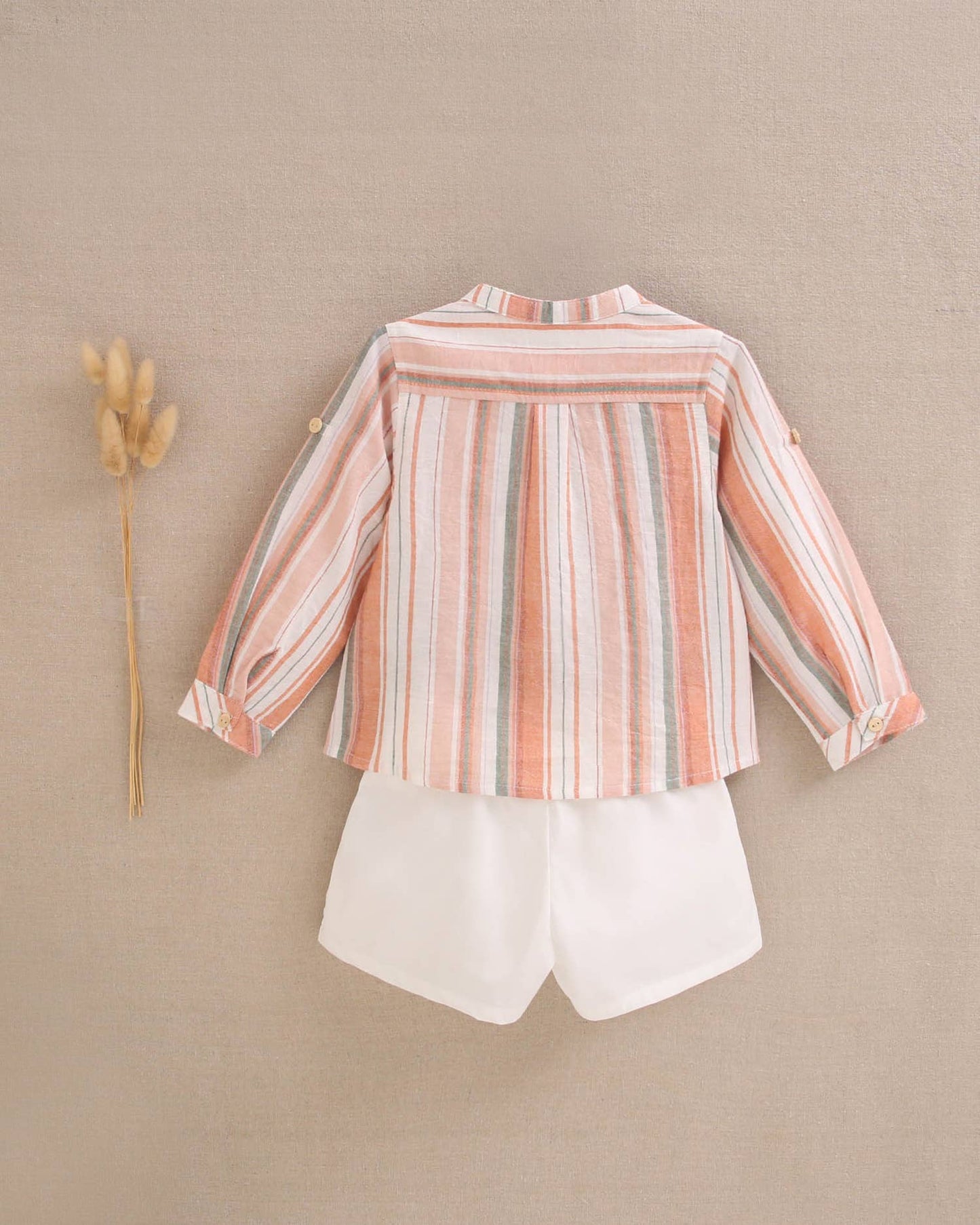 Striped Long Sleeved Shirt & White Short Set