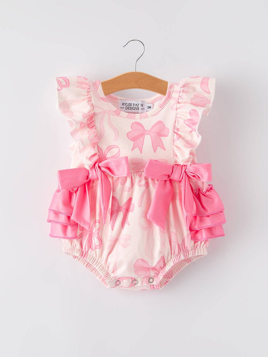 Girls Pink Bow Romper
